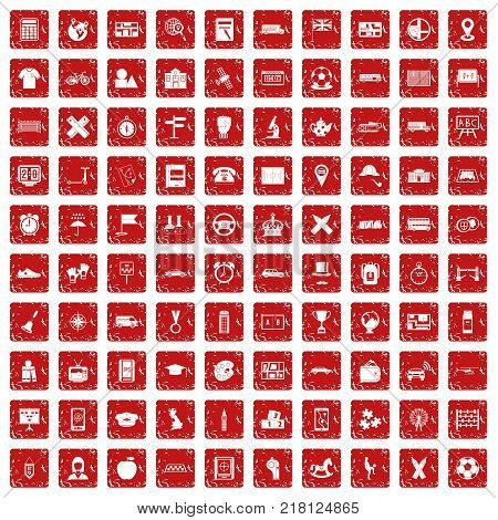 100 bus icons set in grunge style red color isolated on white background vector illustration