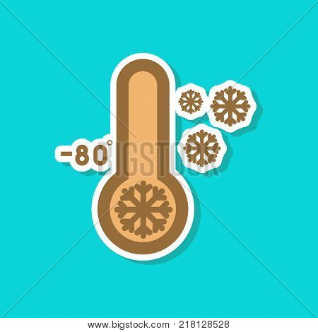 paper sticker on stylish background thermometer cold weather
