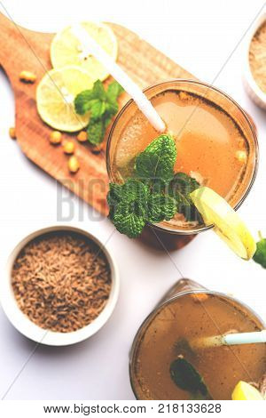 Jal Jeera or Jal-jeera, or jaljira, is an Indian beverage prepared using mixing cumin powder in water and served cold