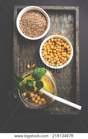 Jal Jeera or Jal-jeera, or jaljira, is an Indian beverage prepared using mixing cumin powder in water and served cold