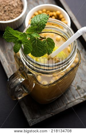 Jal Jeera or Jal-jeera, or jaljira, is an Indian beverage prepared using mixing cumin powder in water and served cold