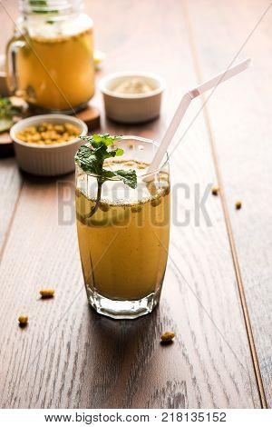 Jal Jeera or Jal-jeera, or jaljira, is an Indian beverage prepared using mixing cumin powder in water and served cold