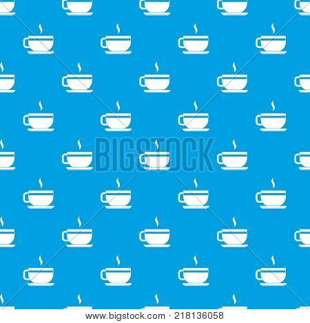 Tea cup and saucer pattern repeat seamless in blue color for any design. Vector geometric illustration
