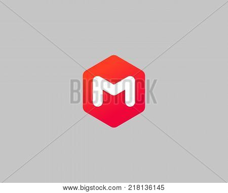 Abstract letter M logo design template. Creative hexagon sign mark. Color vector icon logotype