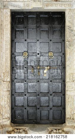 Dark wood craft door seen in India
