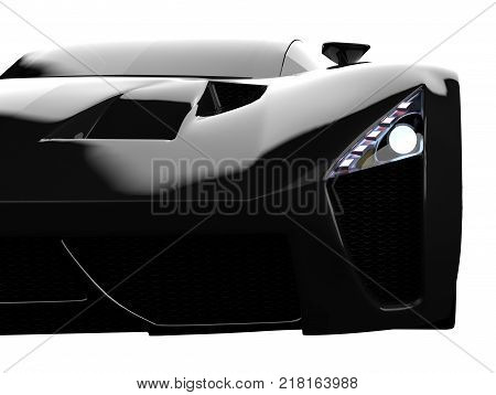 Black racing concept car. Image of a car on a white isolated background. 3d rendering