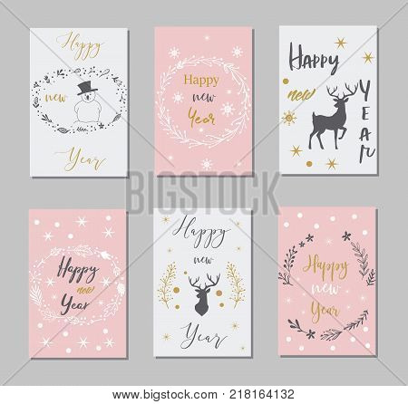 New Year and Merry Christmas decoration set.Typography set.The main symbols of the holiday. Vector logo emblems text design. Usable for banners greeting cards gifts etc.