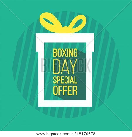 Vector sign of gift box with promo text. Boxing day sale design