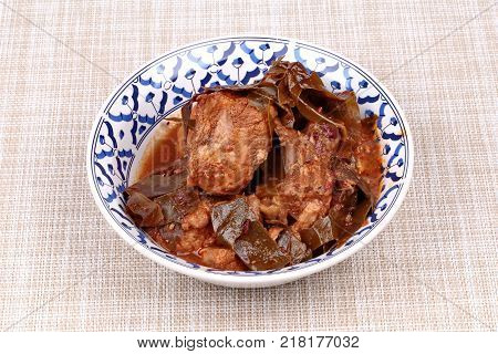 Curry Pork With Chamuang (garcinia Cowa) Leaves,local Thai Food Call As Gang Moo Cha Muang.