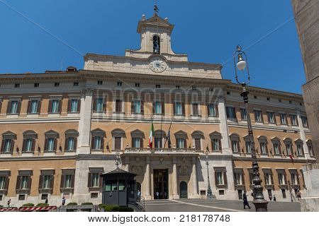 ROME, ITALY - JUNE 23, 2017: Amazing view of Palazzo Montecitorio in city of Rome, Italy