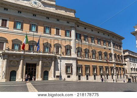 ROME, ITALY - JUNE 23, 2017: Amazing view of Palazzo Montecitorio in city of Rome, Italy
