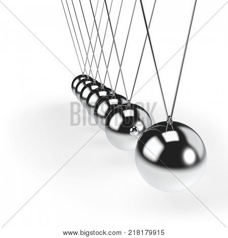Balancing balls Newton's cradle pendulum concept. 3D rendering.