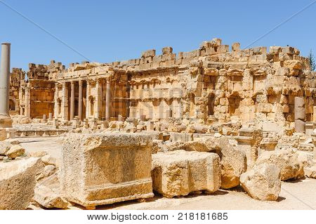 Baalbek Ancient city in Lebanon.Heliopolis temple complex.near the border with Syria.remains