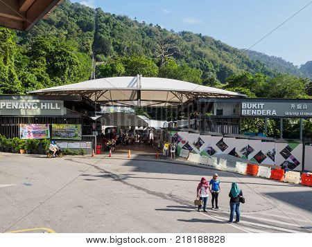 Penang Malaysia - April 24 2017: The entrance gate of Penang hill a hill resort comprising a group of peaks on Penang Island which is located on the west of Georgetown the capital of Penang State.