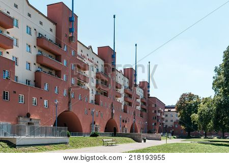 Vienna, Austria - August 15, 2017: Karl Marx Hof buildings in Heiligenstadt Vienna