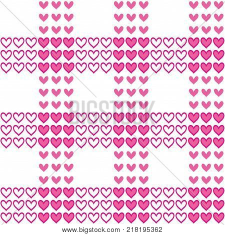 Vector seamless pattern with pink hearts like tartan. Valentines day romantic background