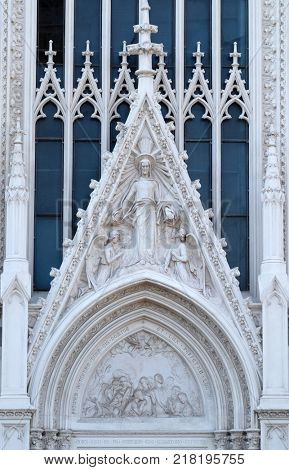 ROME, ITALY - SEPTEMBER 02: Sacred Heart of Jesus between two Angels up and Souls of Purgatory down, Sacro Cuore del Suffragio church in Rome, Italy  on September 02, 2016.