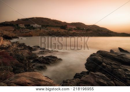 Evening light at resort Panormos crete islnad Greece. Sea and sky