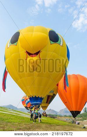 CHIANGRAI Thailand - FEBUARY 17 2017 : Singha Park International Balloon Fiesta 2017 in Singha Park Chiang Rai Thailand.