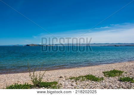 View of the island Oltrek, Maloe More strait, lake Baikal