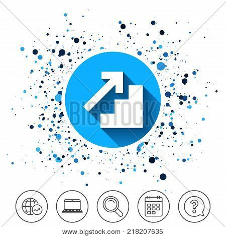 Button on circles background. Upstairs icon. Up arrow sign. Calendar line icon. And more line signs. Random circles. Editable stroke. Vector