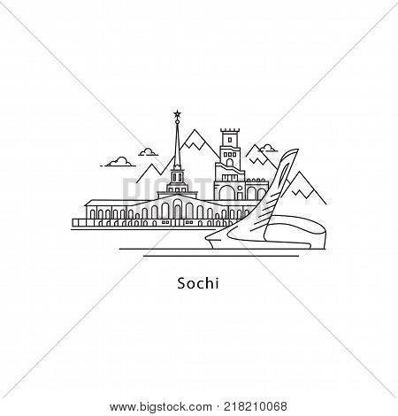 Sochi logo isolated on white background. Sochi s landmarks line vector illustration. Traveling to Russia cities concept