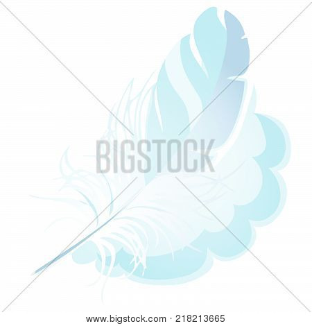 Downy bird fluffy feather isolated on white background. Vector cartoon close-up illustration.