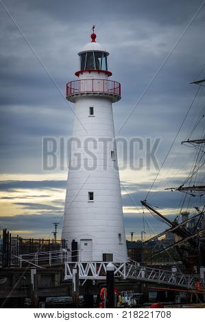 Darling Harbour lighthouse and Endeavour ship Sydney Australia