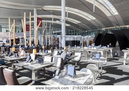 Toronto Canada - Oct 22 2017: Contemporary architecture inside of the Toronto Pearson International Airport