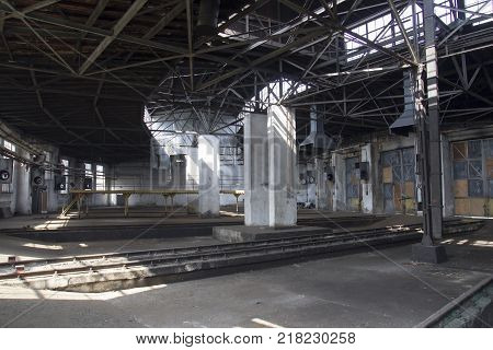 The empty building of the old train depot from the inside