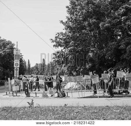 Strasbourg France - Jun 3 2015: People Protesting At European Court Of Human Rights Echr During Gran
