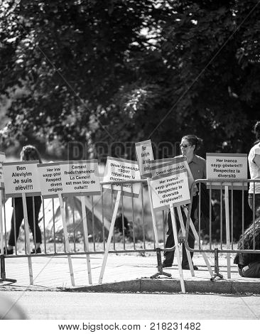 Strasbourg France - Jun 3 2015: People Protesting At European Court Of Human Rights Echr During Gran