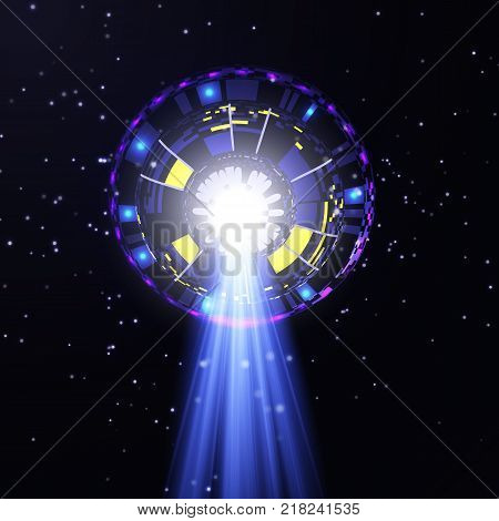 eps10.UFO emitting a blue beam downwards. An unidentified object in the sky