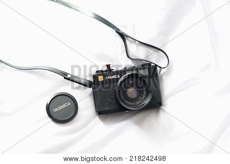 Krabi Thailand Nov 12 2017. Studio shot of an analogue old and vintage Japan 35 mm Yashica Electro 35 CC rangefinder camera released since 1966.