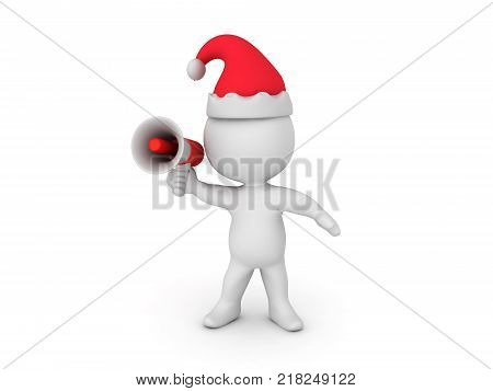 3D Character announcing X-MAS. Isolated on white.