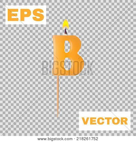Realistic candle letter B isolated on transparent background. 3d. Stock - Vector illustration