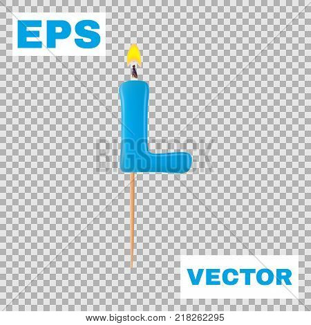 Realistic candle letter L isolated on transparent background. 3d. Stock - Vector illustration