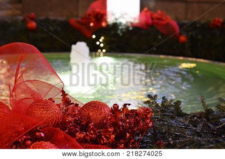 Christmas decoration at Mandusevac fountain in Zagreb, Croatia