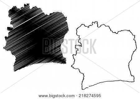 Ivory Coast map vector illustration , scribble sketch Republic of Côte d'Ivoire
