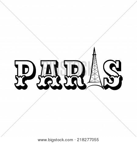 T shirt typography graphic with lettering Paris. Fashion print for sports wear. Monochrome emplate for t shirt apparel card poster. Eiffel Tower symbol of love. Design element. Vector illustration
