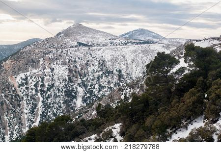 Parnitha Mountain With Snow, Greece