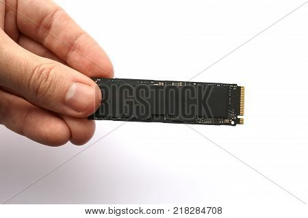 Modern M2 SSD disk for data storage at high speed closeup on white isolated background