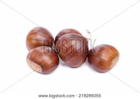 Fresh fruit chestnuts isolated on white background