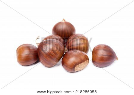 Fresh fruit chestnuts isolated on white background