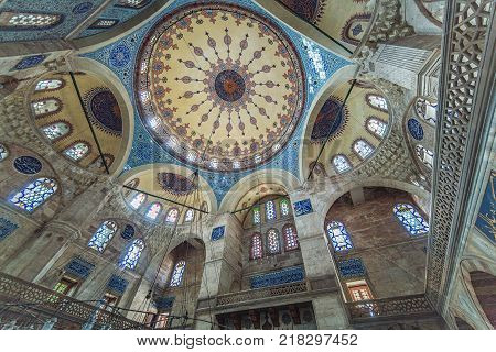 ISTANBUL TURKEY: Interior of Sokollu Mehmet Pasha Mosque is an Ottoman mosque located in Kadirga by architect Sinan on October 2 2017