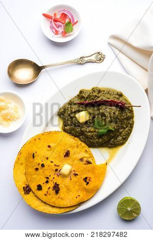 Sarson Ka Saag Makki Ki Roti popular north indian main course menu usually prepared in winter season