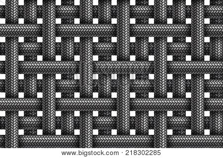 Vector seamless realistic pattern of striped fabric braided cords.