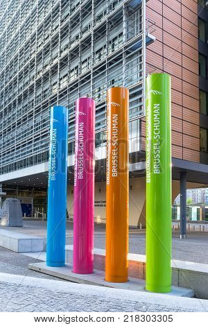BRUSSELS, BELGIUM - JUNE 04, 2017: Brussel-Schuman train station near European Parliament. The station serves the European quarter of Brussels.