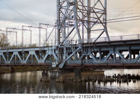 Double-deck drawbridge over the Pregolya River in Kaliningrad (Konigsberg) Russia. The bridge was built in the 1913-1926 during the Second World War was damaged and was reconstructed in 1959-1965.