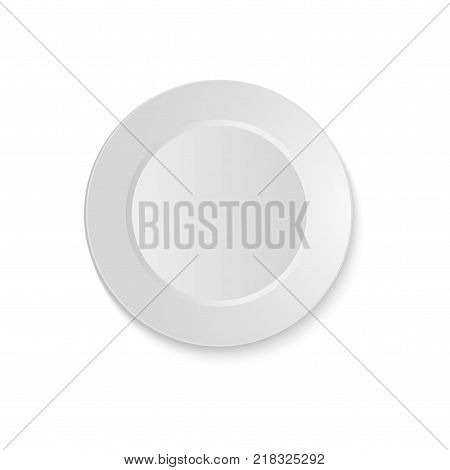 White empty round sauser top view isolated on white background. Vector.